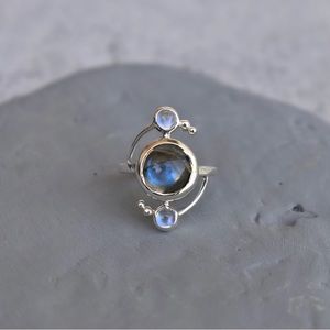 Genuine Labradorite & Moonstone Sterling Silver 14k Gold Vermeil Rose Gold Ring